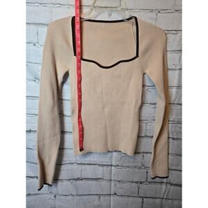 Shein Tan with Black Trim Women's Long Sleeve Sweater